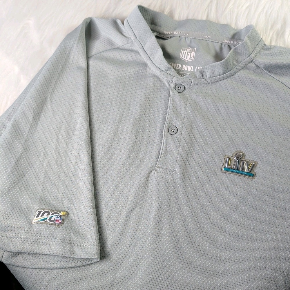 NFL Super Bowl LIV Polo Mens XL Grey‎ Miami 100th Anniversary Henley Shirt